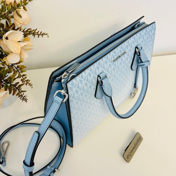 Michael Kors Purse Sheila Medium Ombré Signature Logo Satchel LT Sky - Picture 3 of 10